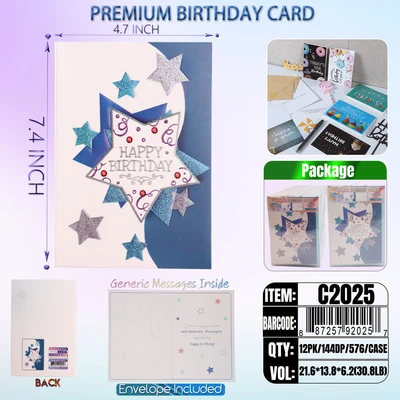 C2025, Birthday Premium Card Generic Messages Inside 12/PVC (144DP), 887257920257