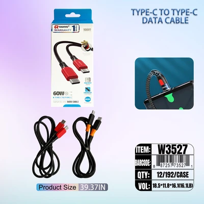 W3527, FAST CHARGING DATA CABLE 1M 60W C-C, 6918033876469