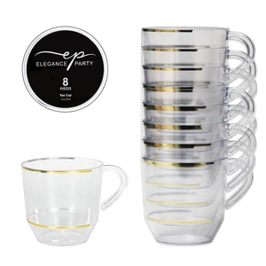 36287, Elegance Party 8PK 12.5oz Tea Cup Clear+Gold, 191554362871