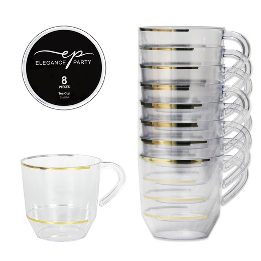 36287, Elegance Party 8PK 12.5oz Tea Cup Clear+Gold, 191554362871