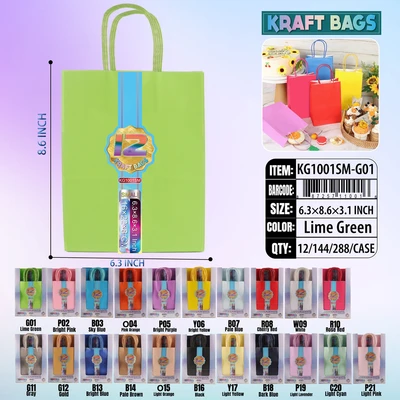 KG1001SM-G01, Kraft Bags SM. Lilme 8.6"x6.3"x3.1", 887258100016