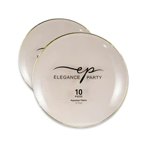36346, EP Curve 10PK 7.5" Dinner Plate Linen+Gold, 191554363465