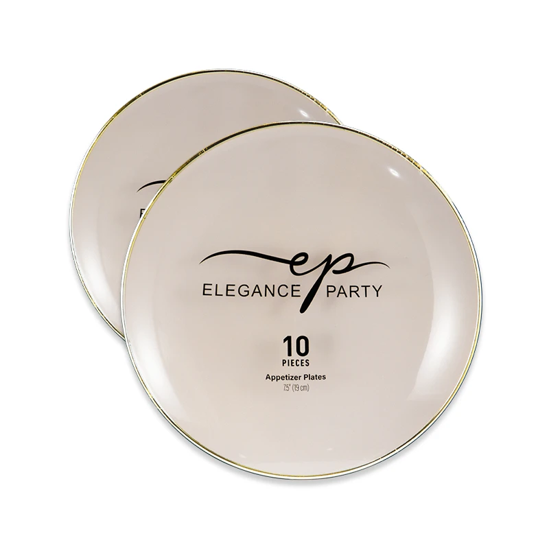 Elegance Party Curve 10PK 7.5" Dinner Plate Linen+Gold