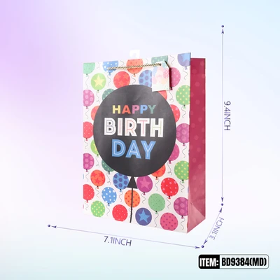 BD9384-MD, Birthday Gift Bags MD.Assorted x4 Styles  7"x3.1"x9.4", 887257195211