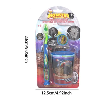 68054, Oral Fusion Kids Monster Truck Toothbrush 3PK Set With Rinsing Cup, 191554680548