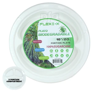 39782, Flexi Sugarcane Biodegradable 10'' 3 Compartment Plate 20ct