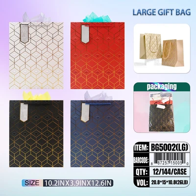 BG5002-LG, BG Gift Bags LG.Assorted x4  10.2"x3.9"x12.6", 887257150050