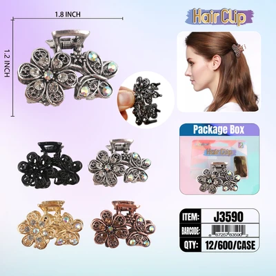 J3590, Hair Clip 2″ Inch with Diamond Assorted, 887257835902