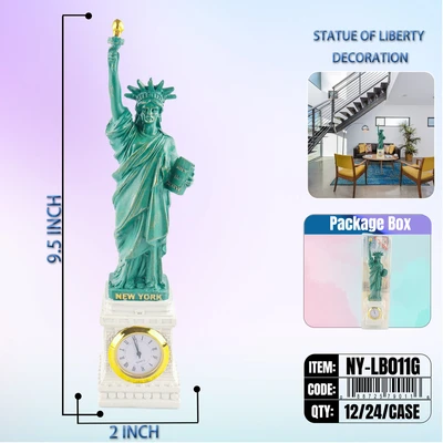 NY-LB011G, STATUE OF LIBERTY Gold & Clock (9.5"), 887257900112