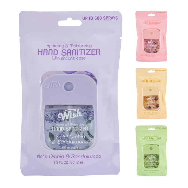 Wish Liquid Hand Sanitizer Spray 1.2oz w/ Silicone Holder Bag