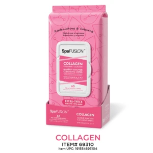 69310, Spa Fusion Make up Remover Cleansing Wipes 60ct Collagen, 191554693104