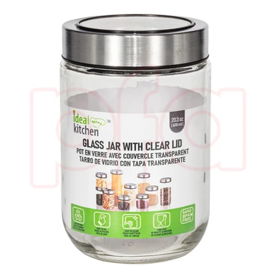 33173, Ideal Kitchen Glass Jar with Clear Lid 20.29oz 1pk, 191554331730