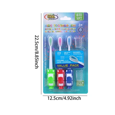 68070, Oral Fusion Kids Vehicle Toothbrush & Cap 6PK Set - 3+, 191554680708