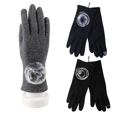 11202, Thermaxxx Ladies Fashion Gloves w/ Touch Fur Ball, 191554112025