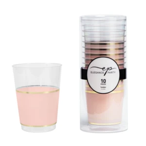 36320, Elegance Party 10PK 12oz Tumbler Clear+Gold+Blush, 191554363205