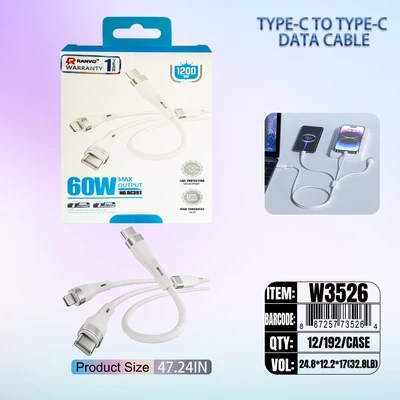 W3526, FAST CHARGING 3-in-1 DATA CABLE 1.2M 60W C-C, 6918033874687