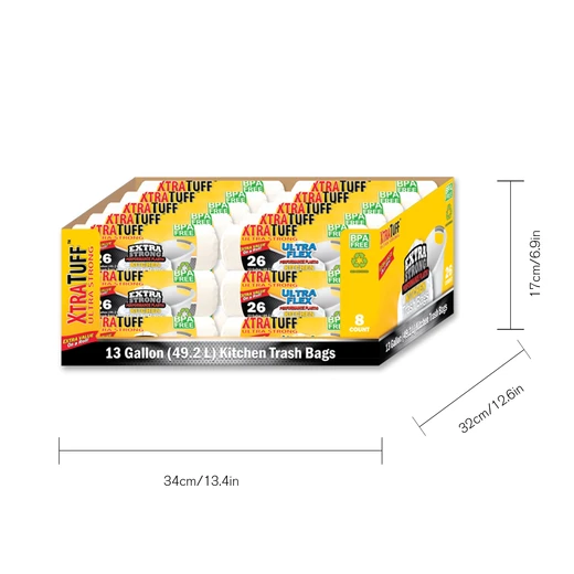 30107, XtraTuff Ultra Strong & Flex White Tall Kitchen Trash Bags 13Gal 26CT, 191554301078