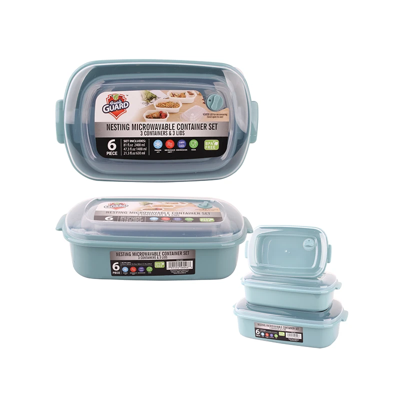 Fresh Guard Plastic Food Container w/ Vent 6PK Rectangular