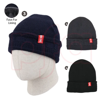 10061, Thermaxxx Men Winter Knit Hat w/ Fur Lining, 191554100619