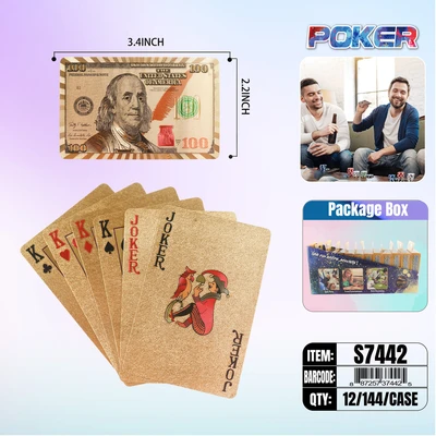 S7442, Playing Card Souvenir Gold $100 Dollar, 887257374425