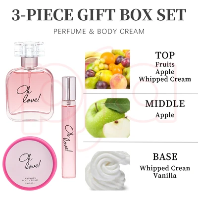 88415, Women's 3 Pcs Set 0.51 oz/15 ml+1.7 oz/50 ml Eau de Parfum 2.9 oz/85 g Body Cream Oh Love! - United Scents Eau de Parfum, 191554884151