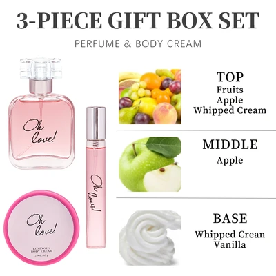 88415, Women's 3 Pcs Set 0.51 oz/15 ml+1.7 oz/50 ml Eau de Parfum 2.9 oz/85 g Body Cream Oh Love! - United Scents Eau de Parfum, 191554884151