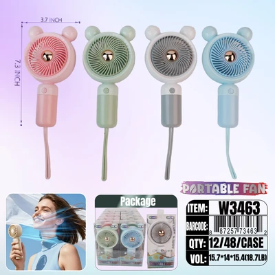 W3463, Rechargeable Portable Fan Assorted Color/PDQ, 887257734632