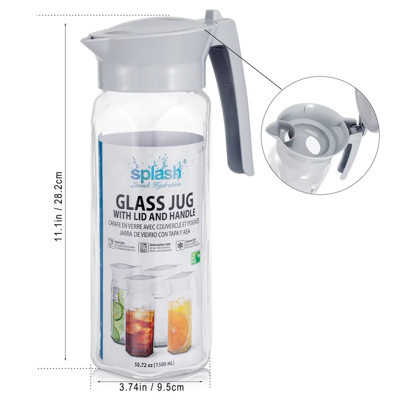 Splash Glass Jug with Lid and Handle 50.72oz