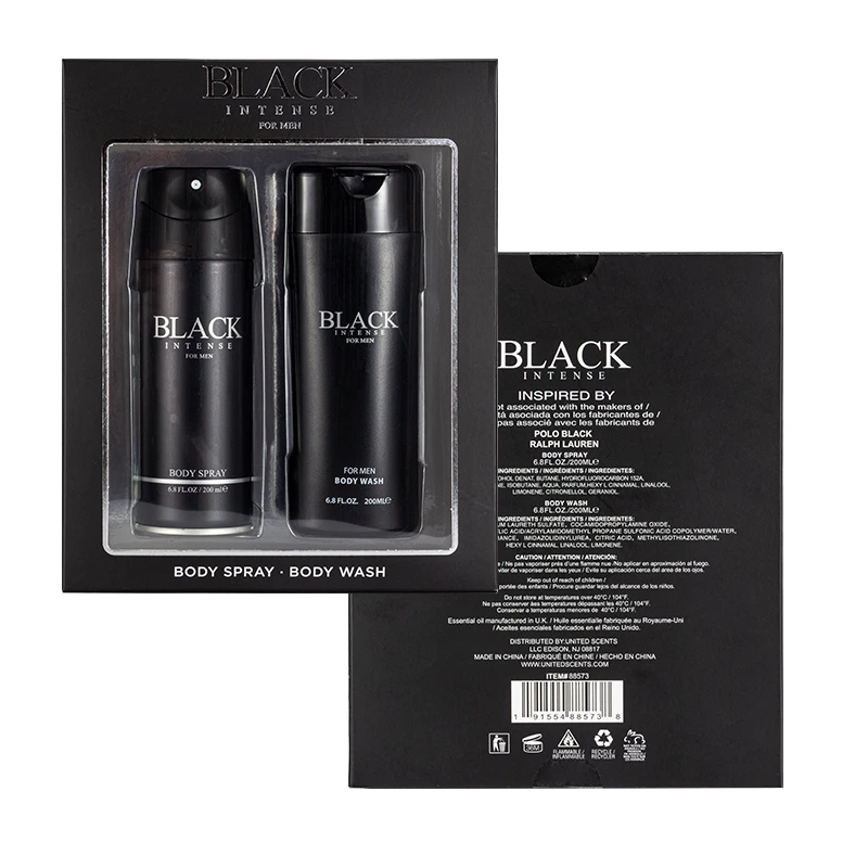 Men's Aerosol Cans 2pcs Set Black Intense 200ml/6.8fl.oz Body Spray + 200ml/6.8fl.oz Body Wash