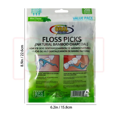 68023, Oral Fusion Floss Picks 200CT Charcoal, 191554680234