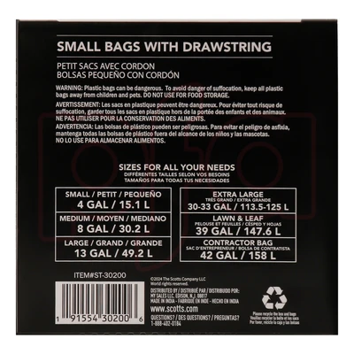ST-30200, Drawstring Trash Bags Flex 4 Gal 100CT White Lemon - Scotts, 191554302006