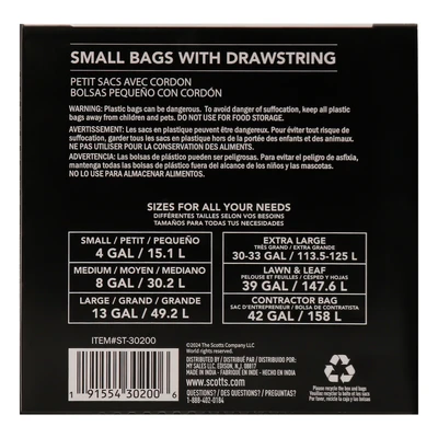ST-30200, Drawstring Trash Bags Flex 4 Gal 100CT White Lemon - Scotts, 191554302006