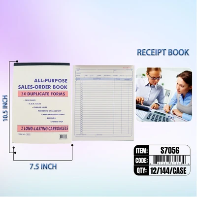 S7056, Salesbook 30/Duplicate Sheets 2-Long  Form:925  10.4"x7.5", 887257370564