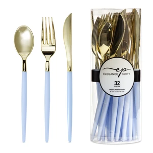 36306, Elegance Party 32PK Cutlery Ice Blue+Gold, 191554363069