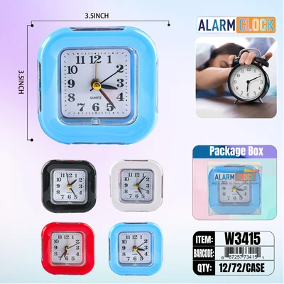 W3415, Alarm Table Clock 3.5" Assorted Color/PDQ, 887257734151