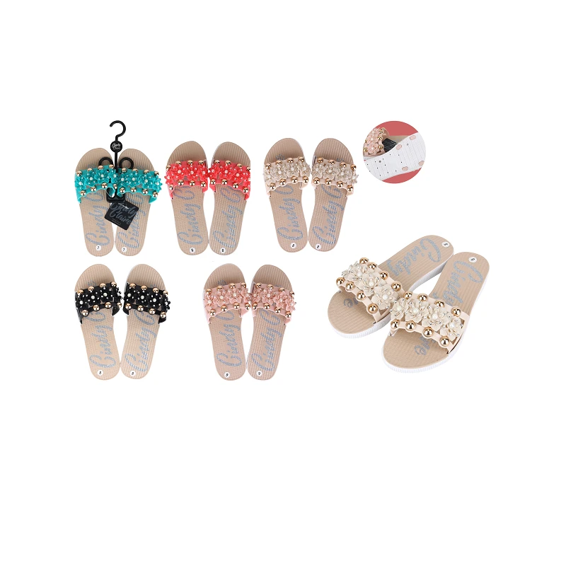 CC Sandal Ladies PVC Flower w/ Pearls Rose Gold