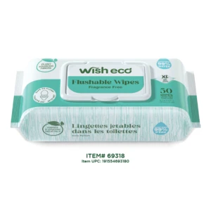 69318, Wish Eco  Flushable Wipes 50ct Scent Free, 191554693180