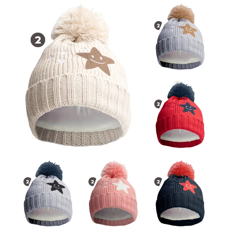 MORGAN & MONROE Kids Pom Hat w/ Fur Lining Happy Stars