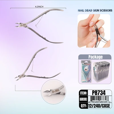 P8734, Manicure Nipper Scissors 4.2" Silver, 887257287343