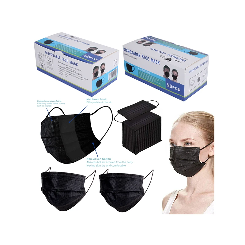 Disposable Face Mask 50PK Black