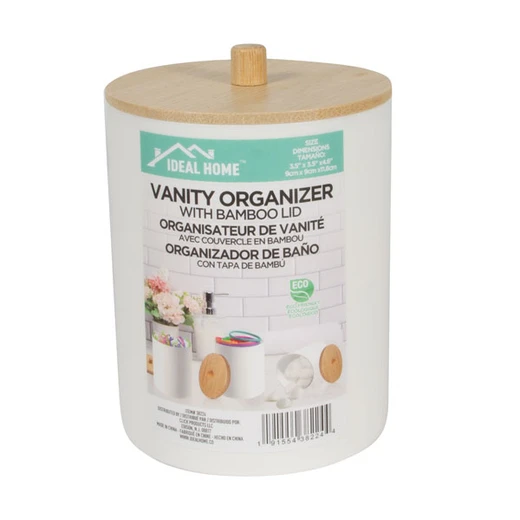 38224, Ideal Home Vanity Organizer w/ Bamboo Lid 3.5x3.5x4.6 inch, 191554382244