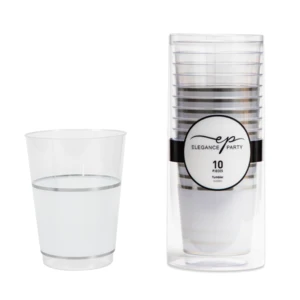 36258, Elegance Party 10PK 12oz Tumbler Clear+Silver+White, 191554362581