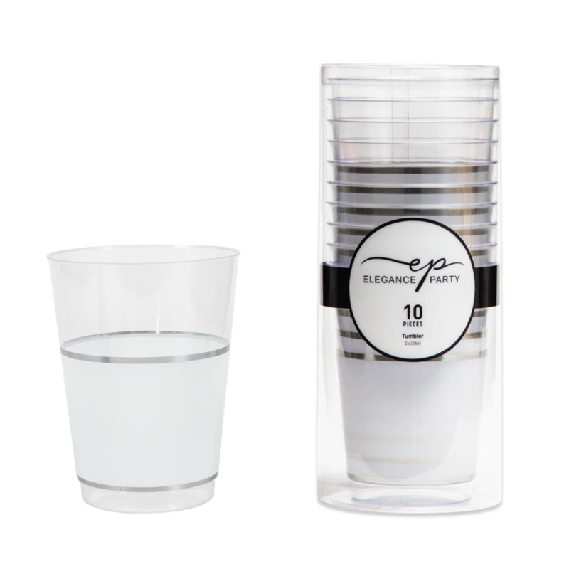 Elegance Party 10PK 12oz Tumbler Clear+Silver+White