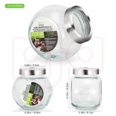 33178, Ideal Kitchen Glass Jar with Clear Lid 15.22oz 1pk, 191554331785