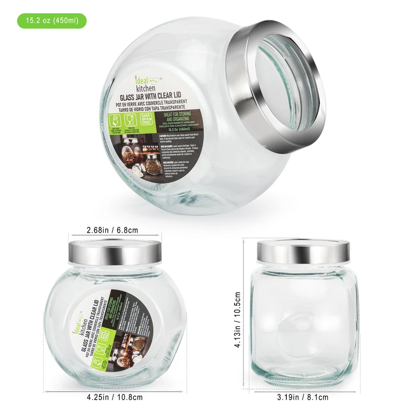 Ideal Kitchen Glass Jar with Clear Lid 15.22oz 1pk