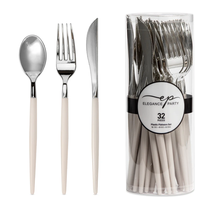 Elegance Party 32PK Cutlery Linen+Silver