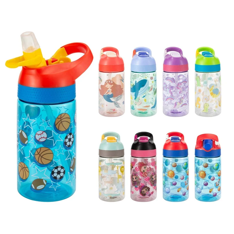Splash Plastic Bottle Kids 17oz Flip Straw w/ Clip Handle
