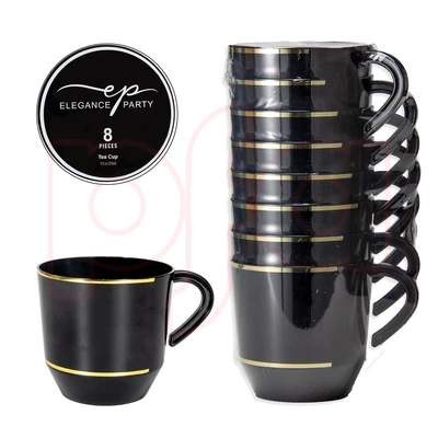 36271, EP 8PK 12.5oz Tea Cup Black+Gold, 191554362710