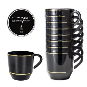 36271, Elegance Party 8PK 12.5oz Tea Cup Black+Gold, 191554362710
