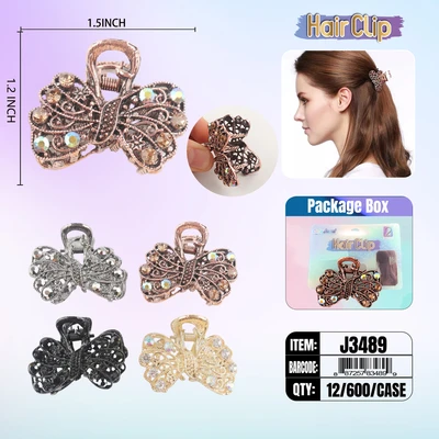 J3489, Hair Clip 2″ Inch with Diamond Assorted, 887257834899